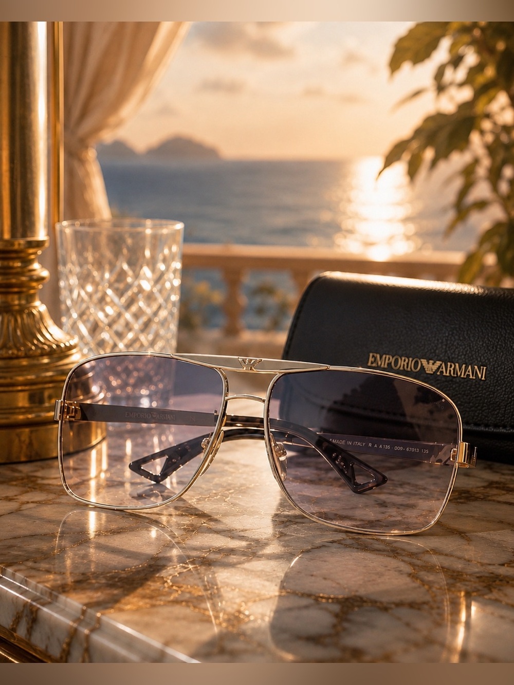 Emporio Armani Aviator Sunglasses EA 9368/S • Made in Italy • Luxe Cruise Vibe